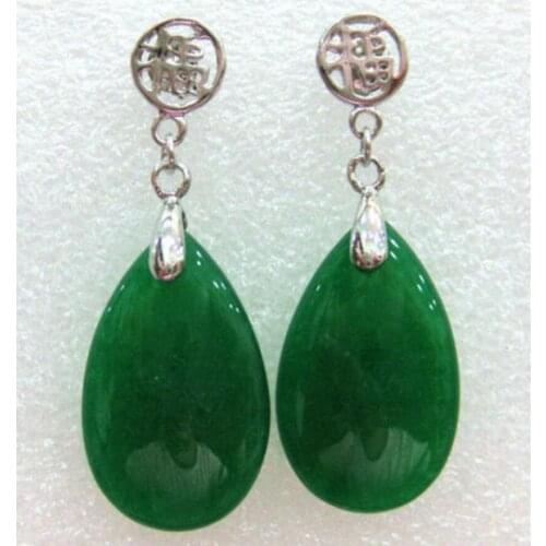 Hot Sell charm ladys green natural jade tear drop bless happiness earrings