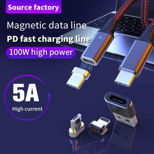 Magnet USB C cable For iPhone PD 100W USB Type C Data Cable For Xiaomi Samsung 5A Fastest Charging cord for MacBook Notebook