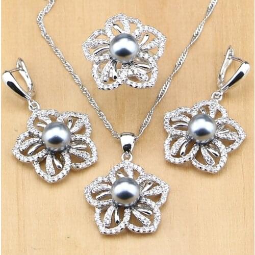 Cute 925 Silver Jewelry Freshwater Pearls With Beads Jewelry Set For Women Pendant Drop Earrings Rings Necklace Set