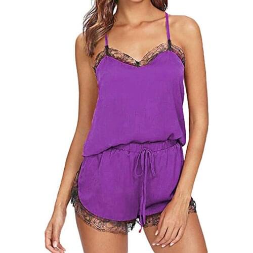 Women Sexy Sleepwear Sleeveless Babydoll Strap Nightwear Lace Trim Satin Cami Nightdress Party Sets For Ladies