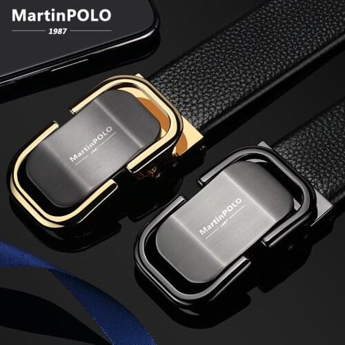 MARTINPOLO Genuine Leather Belt men Luxury Cowhide Strap for jean Automatic Alloy Buckle Casual Belts Gold Black MP00301P