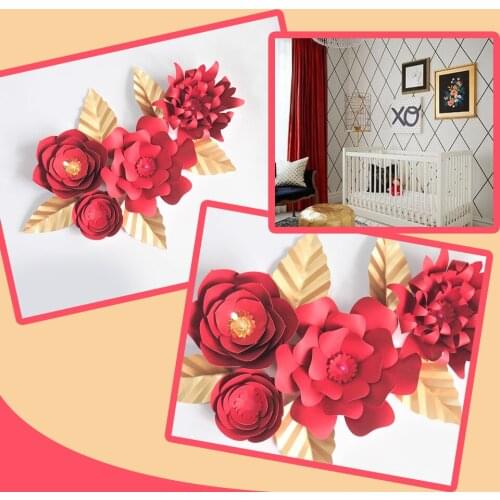 Handmade Cardstock Red Rose DIY Paper Flowers Leaves Set For Christmas New Year Backdrops Decorations Nursery Video Tutorials