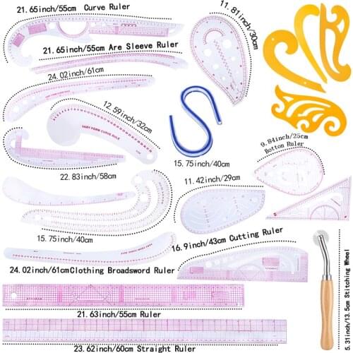 Imzay 21PCS Fashion Design Sewing Ruler Set With Stitching Wheel Tool For Needlework,Sewing,Embroidery
