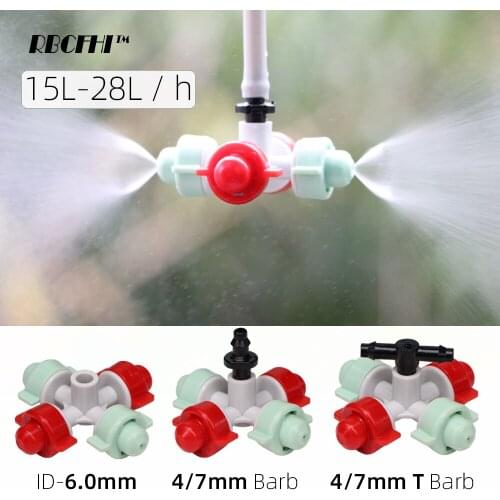 RBCFHI 5PCS 15-28L /h 180 Degrees Misting Cross Nozzles Garden Irrigation Cooling System Sprinkler Head Fine Spray Watering
