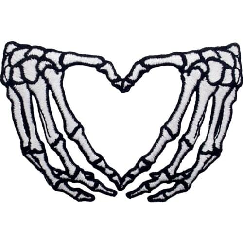 Embird patches Embroidered applique patch Skeleton Heart Hands ceo-friendly handmade 3D iron on patch black patches