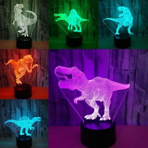 3D Illusion Lamp Dinosaur Night Light LED 7 Colors Touch Table Lamps Home Decor Kids Birthday Christmas USB Gifts Baby Luminaria