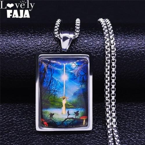 Witchcraft Tarot Wizard Sword Class Stainless Steel Necklace Women/Men Silver Color Animal Necklaces Jewelry colgante N5192S03