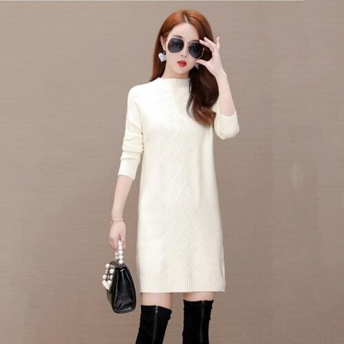 New Autumn Winter Knitted Dress Female Long Bottoming Shirt Half Turtleneck Sweater Women Loose Pullover Sweater Lady Outer Wear
