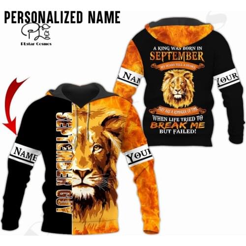 PLstarCosmos 3DPrint Newest Lion Personalized Name September Birthday Gift Boy Streetwear Funny Unique Hoodie/Sweatshirt/Zip 2