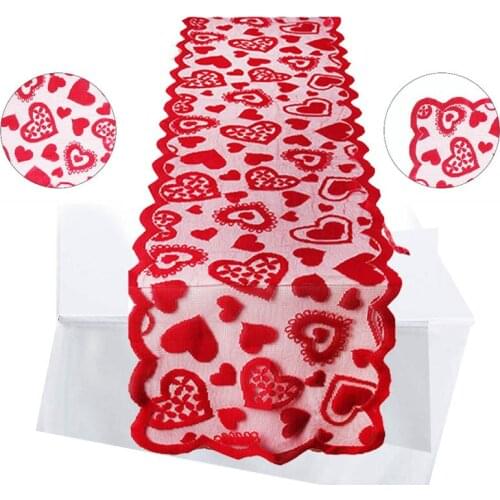 Valentines Day Red Heart Table Cloth Disposable Tablecloth Runner for Anniversary Wedding Valentines Birthday Party Decoration