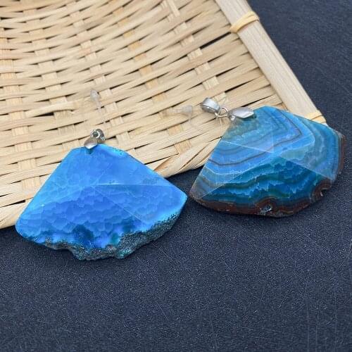 Natural Stone Agate Pendant Fan-shaped Blue Striped Jewelry DIY Necklace Bracelet Gift Jewelry Accessory Ladies Earrings 1 Piece