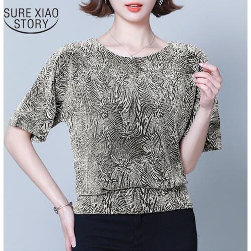 Plus Size Glitter Shirt Tops Fashion New Elegant Shiny Sequin Blouse Tunic Women Blouses Red Golden Shine Womens Blouses 14083