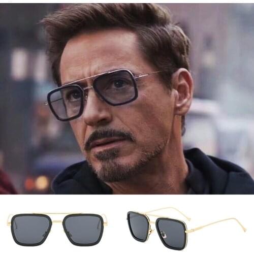Luxury fashion avenger Tony Stark womens style sunglasses cool mens square brand design sunglasses Oculos retro male Iron Man