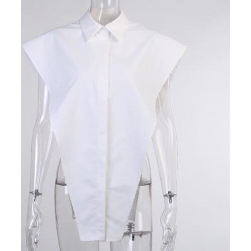 Tops Casual Fashion Streetwear Womens Shirt Blouses Woman Turn-Down Collar Sexy Sleeveless Side Hollow Out Button