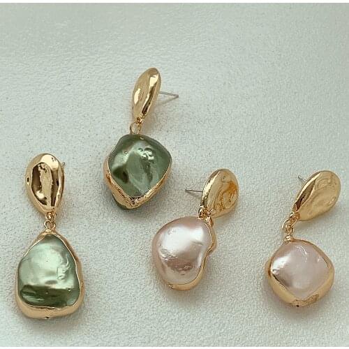 Korean Baroque Green Pink Imitation Pearl Geometric Drop Earrings Brincos Party Jewelry For Women Fashion Charm Dangle Earring