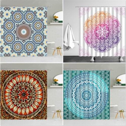 Waterproof Shower Curtain Indian Mandala Flower Creative Pattern Polyester Fabric High Quality Bath Screen With Hook 3D Printing
