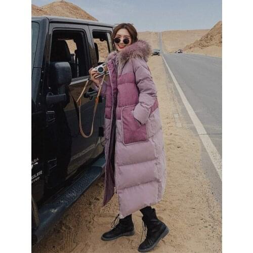 Womens Temperament Sweet Purple Warm Long Style 2021 Winter New Style Chic Loose Thick Down Cotton Padded Jacket