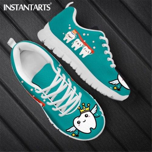 INSTANTARTS Green Dental Shoes for Womens Flat Sneakers Cute Cartoon Tooth Dentist Brand Design Breathable Female Footwear 2021