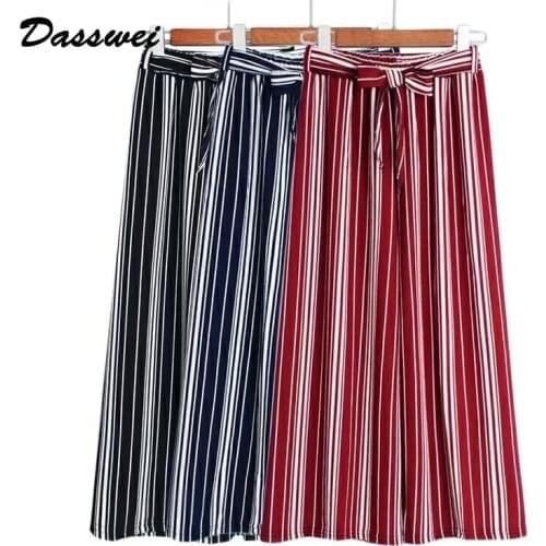 DASSWEI Striped Elastic High Waist Wide Leg Pants For Women Casual Ankle Length Long Trousers Female Spring Autumn Loose Pants