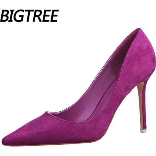 BIGTREE Shoes woman pumps classic women Shoes basic Women heels Flock shallow wedding shoes Sexy Stiletto plus size 41 42 43