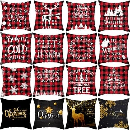 1pc Christmas Cushion Cover Christmas Tree Snowflake Elk Pattern Pillow Cover For Xmas Living Sofa Home Decor Pillowcase 45*45cm