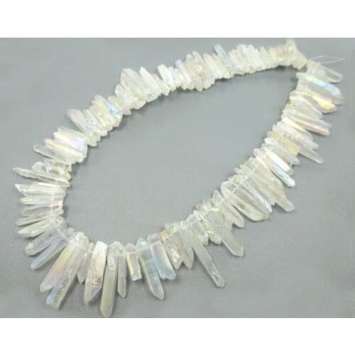 15.5inch/strand Long Crystal Pillar Finish White Color Crystal Point Pendant Wholesale Mystic Titanium Necklace Craft Supplier