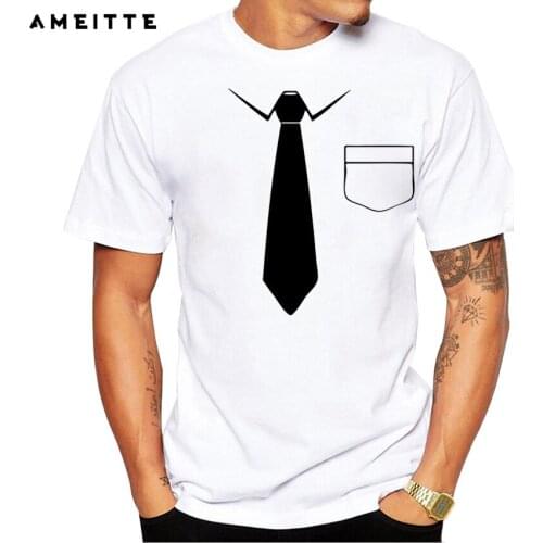 2019 AMEITTE Funny Fake Tie T-Shirt Mens Hipster Custom White Printed T Shirt Summer Casual Streetwear Tops Tee