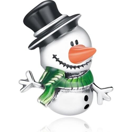2020 New Christmas Jewelry 100% 925 Sterling Silver Little Snowman Charm fit Original Pan Bracelet Silver Bead DIY Making