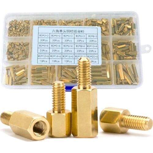300pcs/set M3 Male Female Hex Brass Standoff Spacer Assortment Kit hexagon gold pcb standoff Pillar motherboard standoff