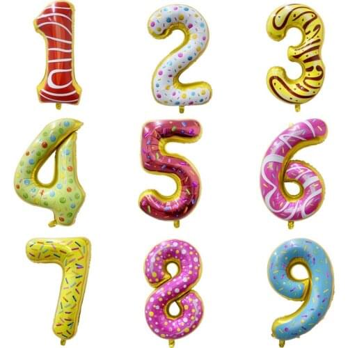 50pcs/lot 32inch Donut Fruit ice cream Foil Number 0-9 Balloons For Birthday Party Decorations Kids Baby Shower Globos Balony