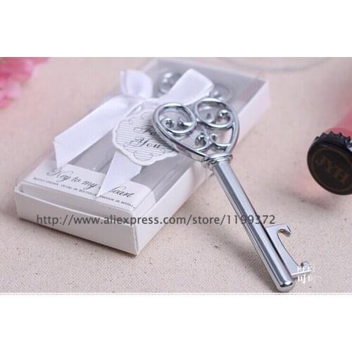 500pcs Key to My Heart Simply Elegant victorian wine bottle opener Barware Tool wedding Party favor gift White Retail Box