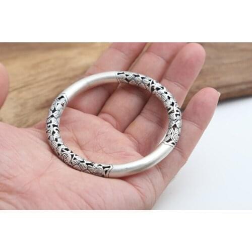 990 Sterling Silver Mom gift Women hollow flower Cuff Bangle Bracelet jewelry A4742