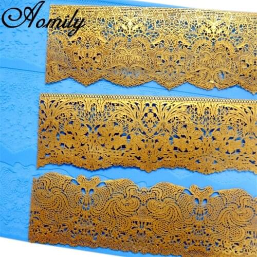 Aomily 3 in 1 Exquisite Flowers Shaped Lace Silicone Mold Wedding Cake Flower Border Decoration Fondant Cake Surround Baking Mat