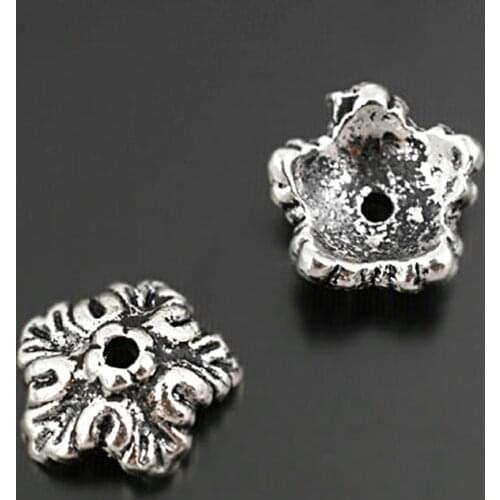 B061)50 pieces 9mm Antique Silver Color Plated Zinc Alloy Leaves Bead Caps Diy Jewelry Findings Accessories