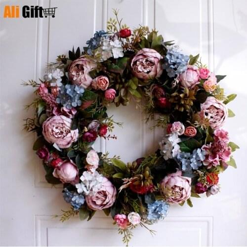 Large Wreath 53cm Fake Flower Simulation Wreath Hanging Door Decoration Wall Decoration Portable Ornaments Party Supplies