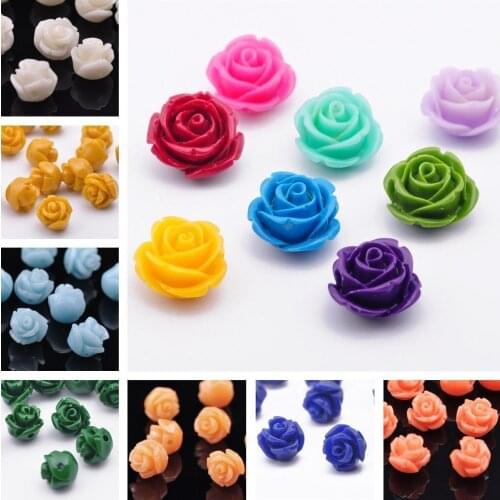 12pcs 10mm Coral Resin Bead Carved Gorgeous Rose Flower Jewelry DIY Charms Loose Spacer Beads