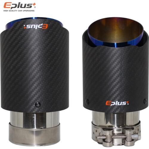 EPLUS Car Matte Carbon Fiber Exhaust System Muffler Tip Universal Straight Stainless Blue Mufflers Multiple Sizes FOR Akrapovic