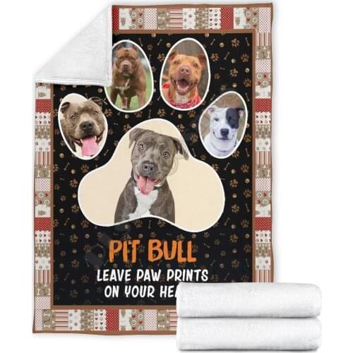 Pit bull leave paw prints on your heart fleece blanket printed Wearable Blanket Adults/kids Fleece Blanket Sherpa Blanket