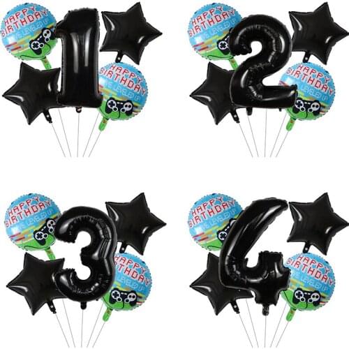 1Set Gamepad Foil Balloons Video Game Party Supplies Foil Helium Globals Black Number Ballon Super Kids Birthday Party Decor