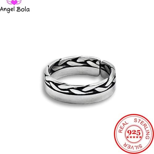 Handwork Buddha Ring S925 Sterling Silver Vintage Style Asymmetric Pattern Open Rings for Women Anillos Plata 925 Para Mujer