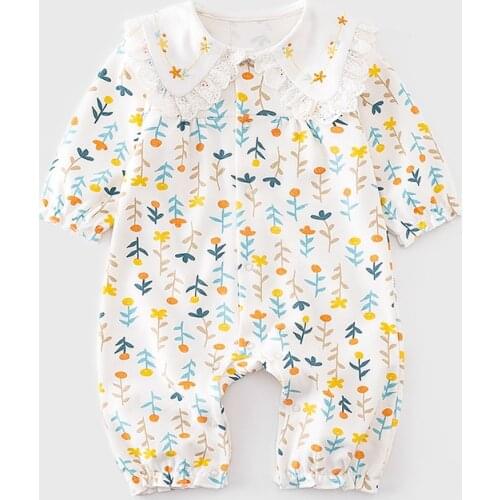 Vlinder Baby Girl Rompers Baby Clothes Girl New Born Baby Clothes Pure Cotton Pajamas Flower Printing Snug Newborn Clothes 3-24M
