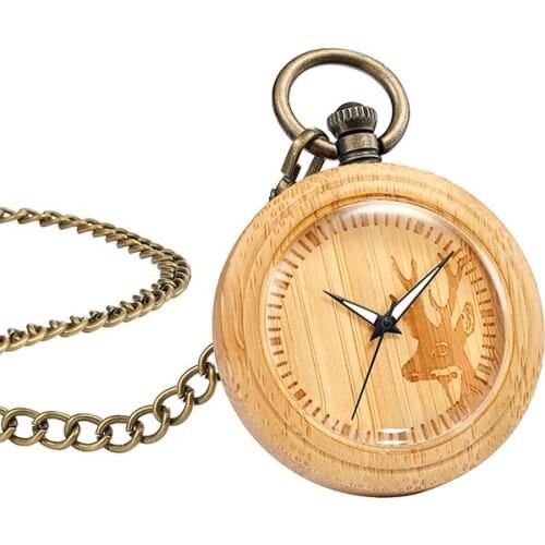 Creative Wooden Watch Quartz Pocket Watch Bronze Hanging Pendant Chain New Arrival Wood Pocket Clock for Men Women Gift PW003