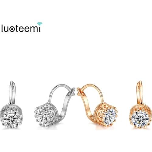 LUOTEEMI Brand Cute Stud Earrings for Women Dating Party Shiny Round CZ Two Colors Small Female Jewelry Kolczyki Christmas Gift