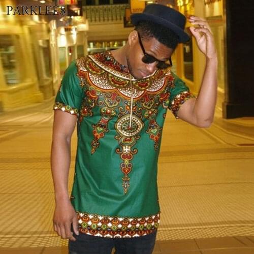 Newest African Print Dashiki Dress Shirt Men 2018 Brand New Slim Fit Tribal Gypsy Ethnic Shirt Male Short Sleeve Africa Clothing