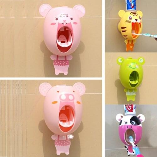 Kids Toothbrush Holder Automatic Toothpaste Dispenser Holder Funny Toothbrush Wall Mount Rack Bathroom Accessories Set