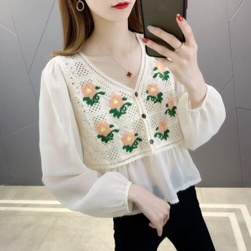 Room 200553, 5 in 3 】 to film sets printed v-neck lace stitching long-sleeved 37