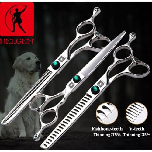 HELGEM 7.0/7.5 inch pet grooming scissors set straight cut teeth cut fish bone scissors