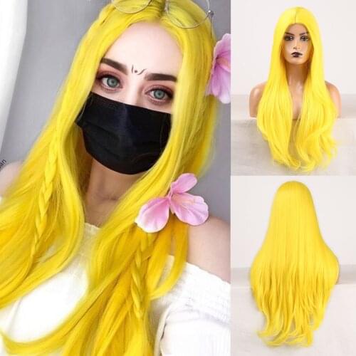 FenJun Hair Cosplay Wig Silky Straight Yellow Color Synthetic Wig for Girls Women 150% Density Heat Resistant Fiber