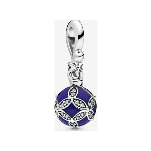 Genuine 925 Sterling Silver Charm Blue Christmas Ornament Dangle Charm Beads Fit Pan Bracelet & Necklace Jewelry