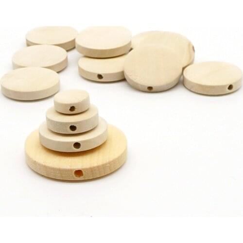 10-40mm Straight hole3mm Nature Wood Chip Charms Geometric Round Wooden Beads For necklace Jewelry Making DIY Decorative Pendant